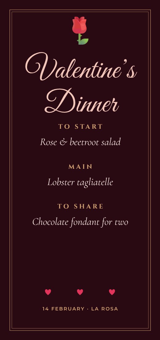 Valentine’s Dinner Menu — free Valentine’s Day design template