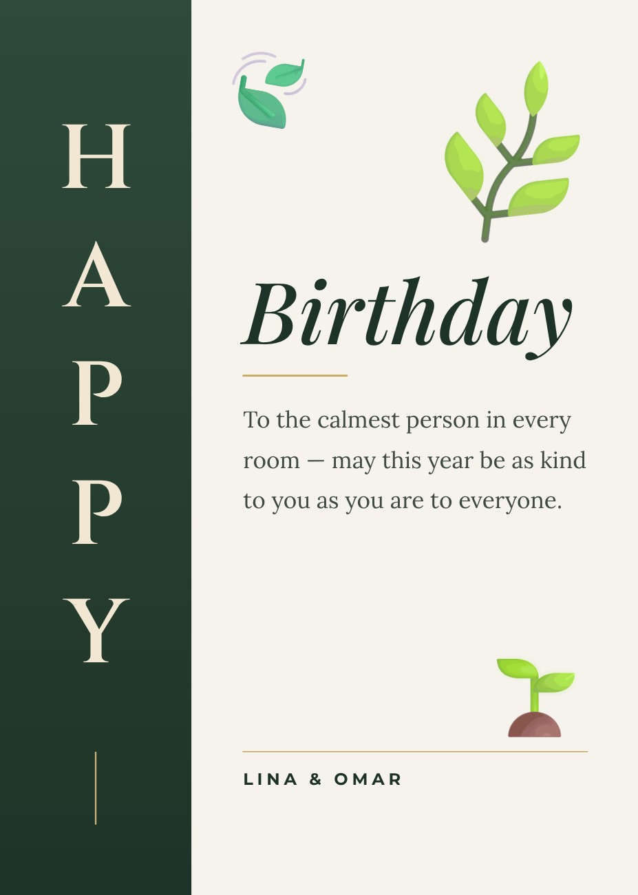 Vertical Letters Green Birthday Card — editable birthday template