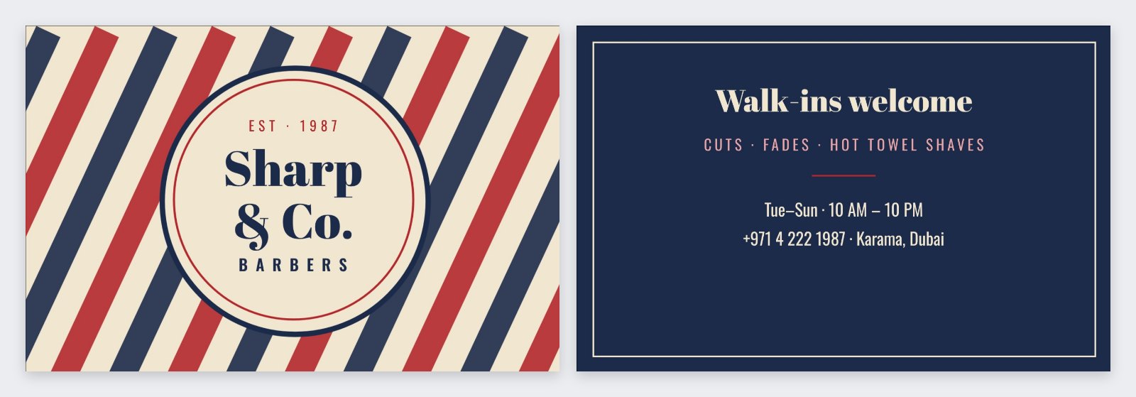 Vintage Barbershop Card — editable business template