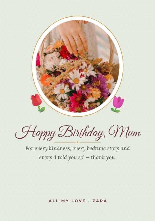 Vintage Cameo Peony Mum Card — free greeting card template