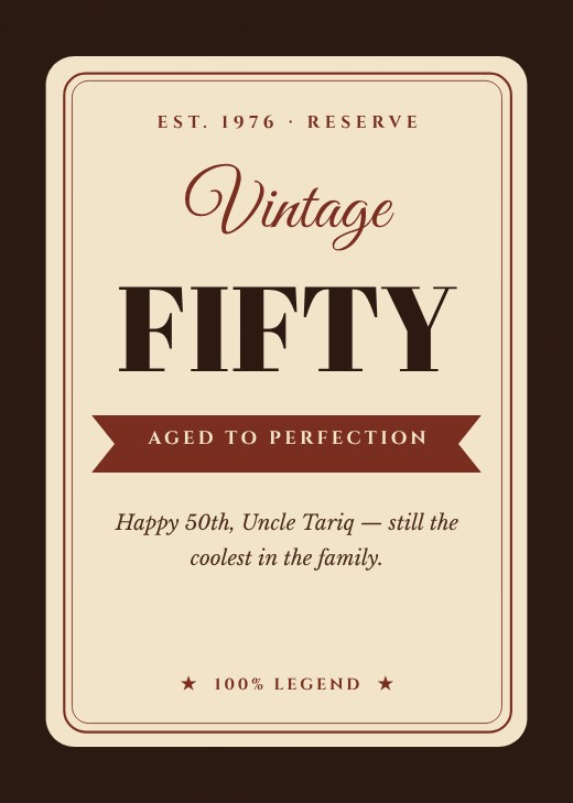 Vintage Label Aged to Perfection Card — free design template