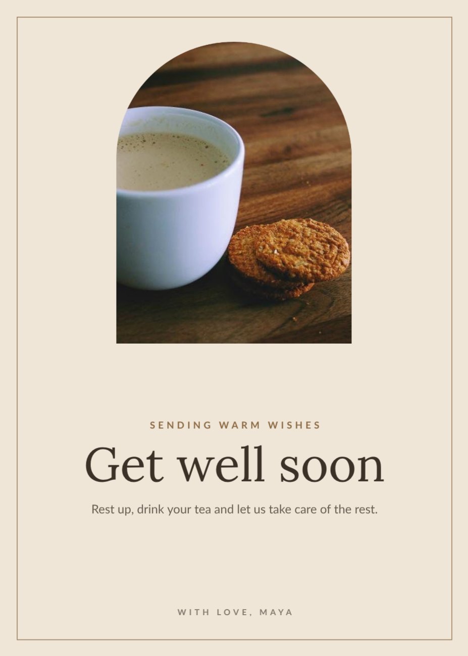 Warm Tea Get Well Soon Card — editable cards template