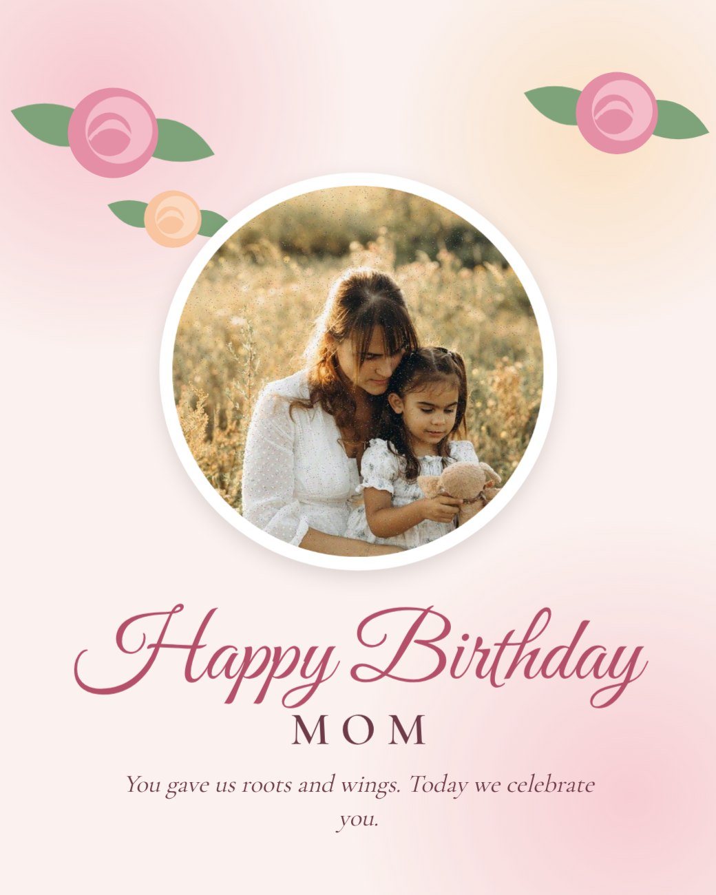 Watercolor Blush Happy Birthday Mom — editable birthday template