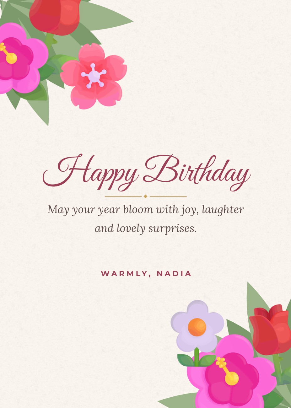 Watercolour Peony Corners Card — editable birthday template