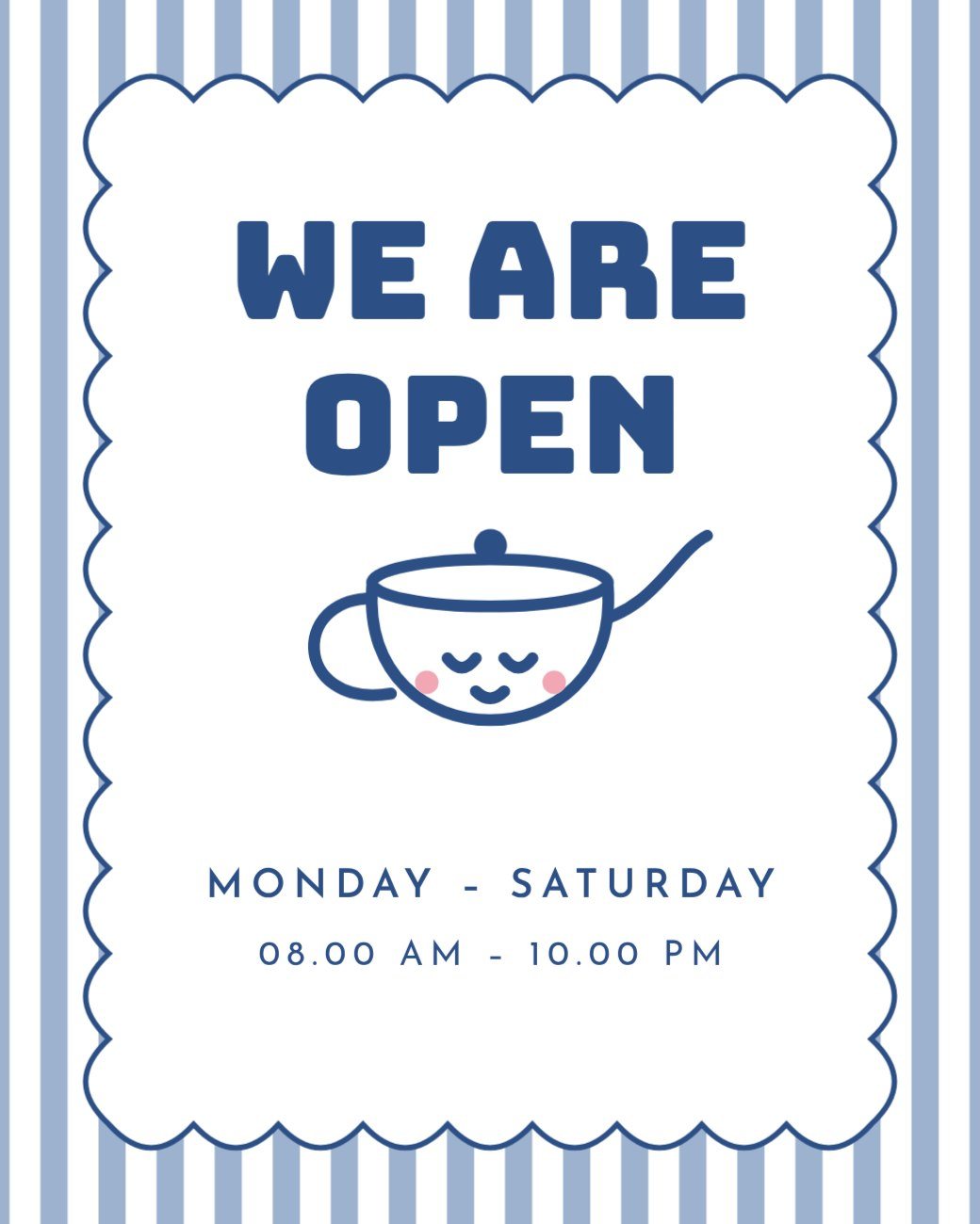 We Are Open Scallop Frame Post — editable advertisement template