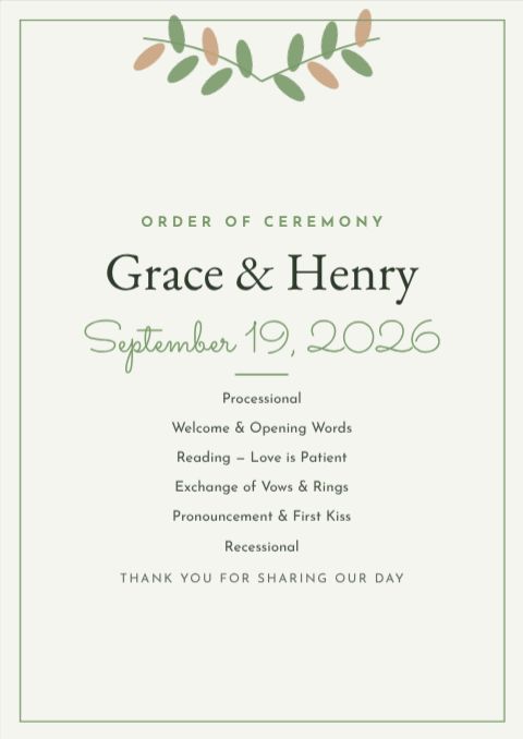 Wedding Ceremony Program template