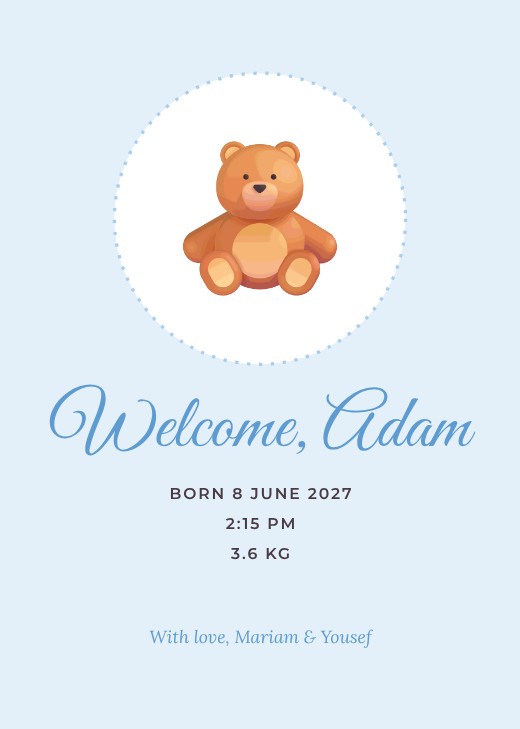 Welcome Baby Boy Announcement — free baby shower invitation template