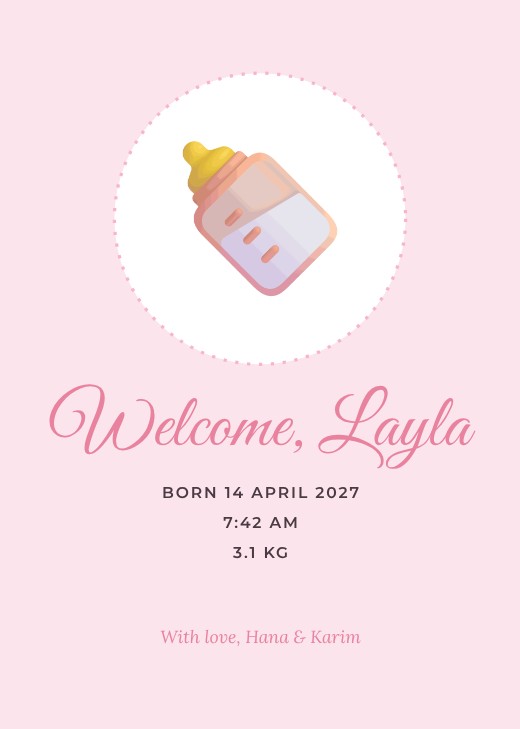Welcome Baby Girl Announcement — free baby shower invitation template