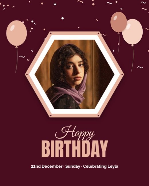 Wine Rose Gold Hexagon Frame Birthday template