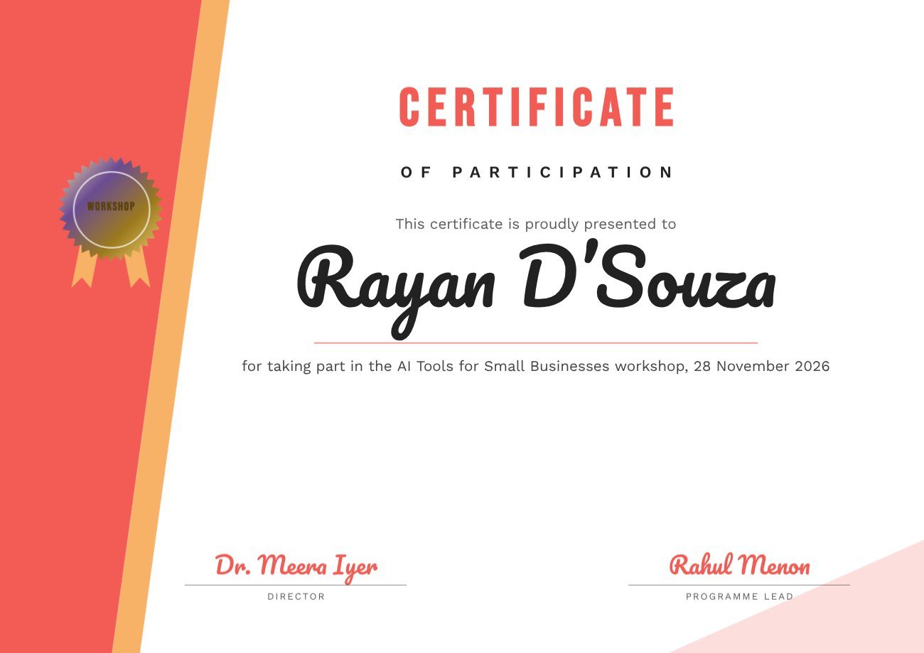 Workshop Participation Certificate — editable certificates template