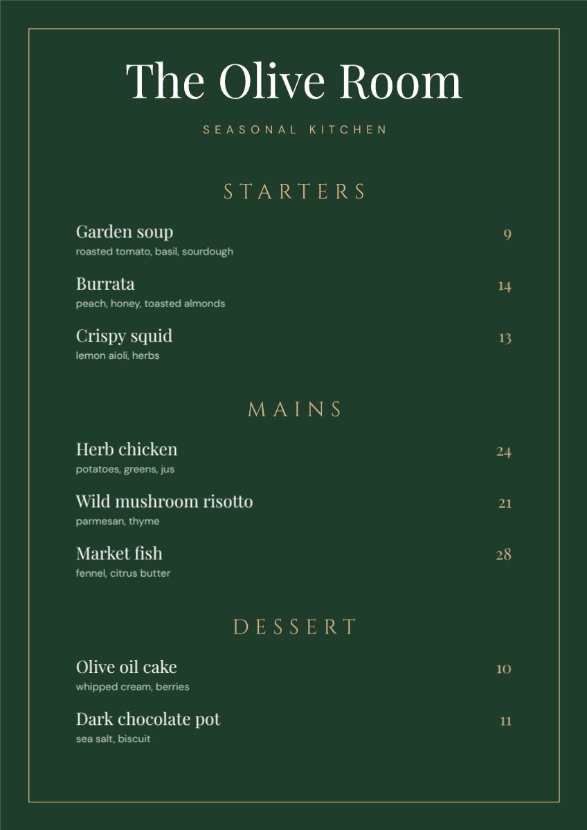 Bistro Menu — editable menus template