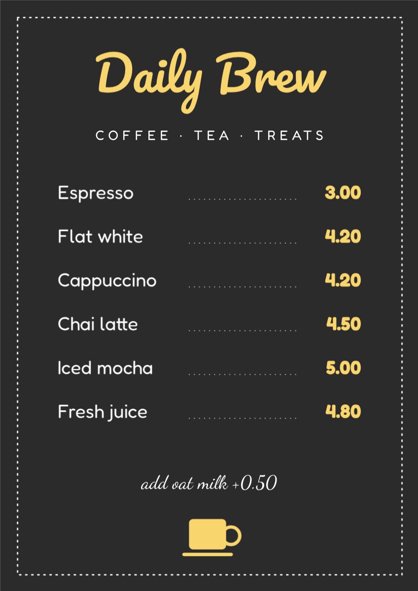 Cafe Chalkboard Menu — editable menus template