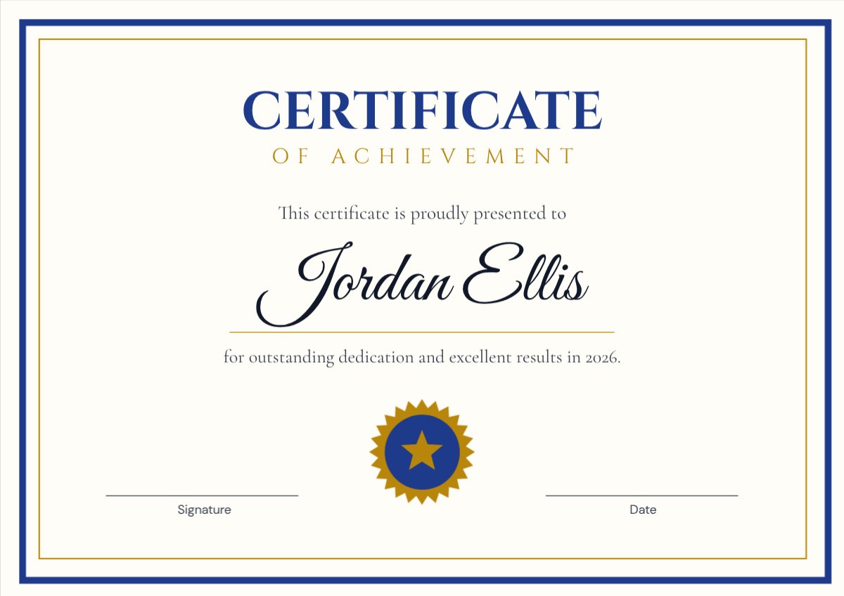 Certificate of Achievement — editable certificates template